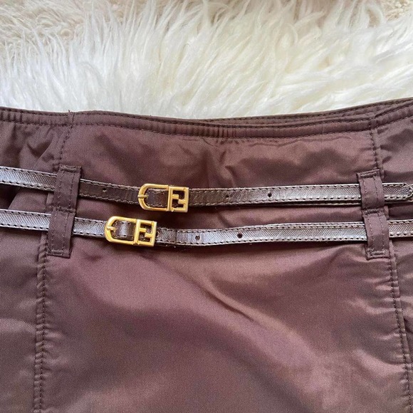 Amazing Vintage Fendi Brown Mini Skirt with Golden FF Belt Size 28 - Picture 3 of 5